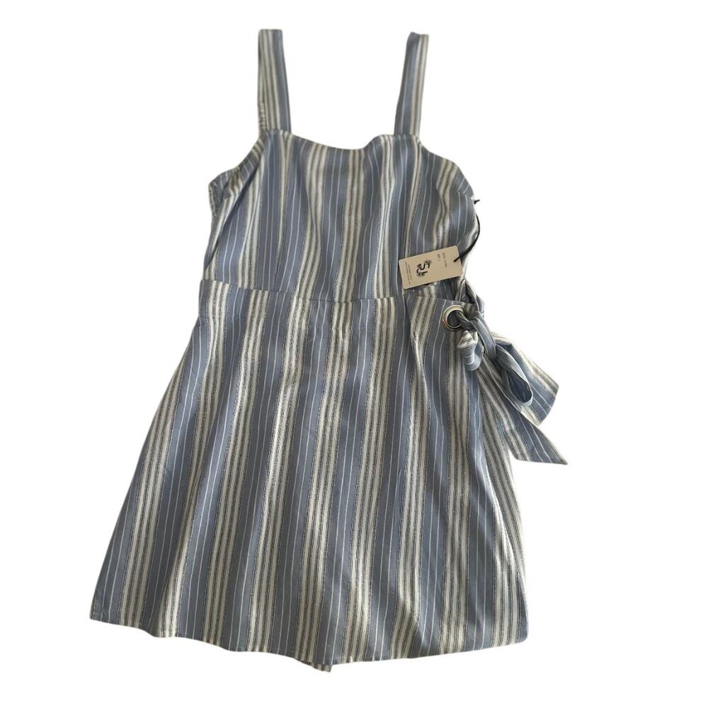 Blue White Stripe Smocked Bodice Wide Leg Short Romper Women's Large
